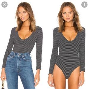 Privacy Please (Revolve) striped black and white bodysuit